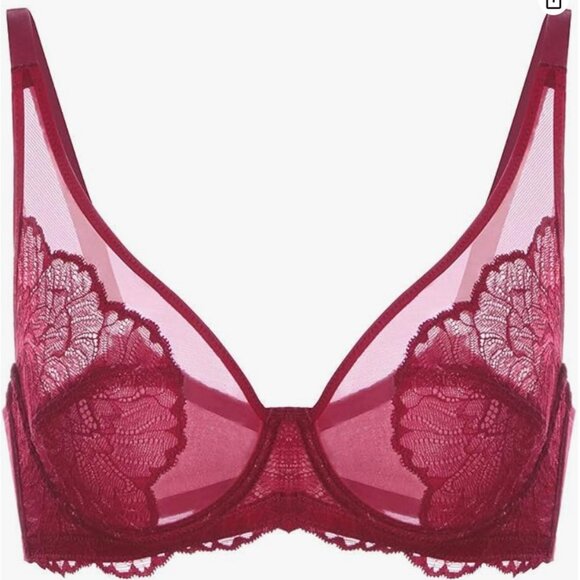 New Lace Minimizer Bra Full Coverage with Underwire -- Cranberry Red - 36DD - Picture 2 of 5